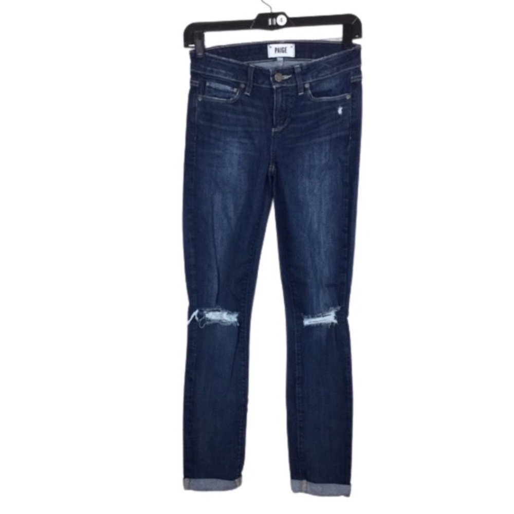 Paige Kylie crop skinny jeans with busted distressed knee size 26